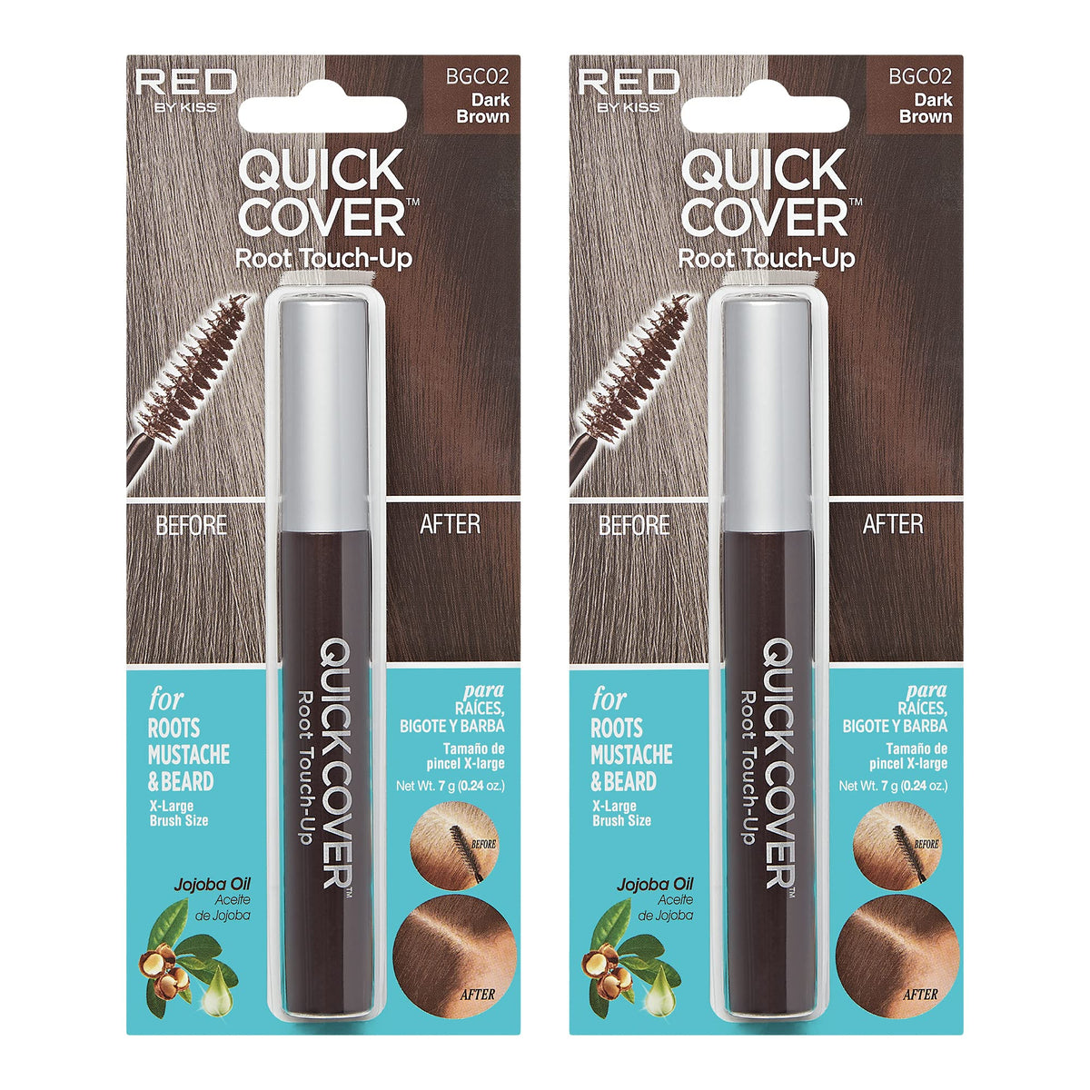 Red By Kiss Quick Cover Root Touch Up Mascara - Dark Brown Gray Concealer For Hair & Beard (2 Pcs)