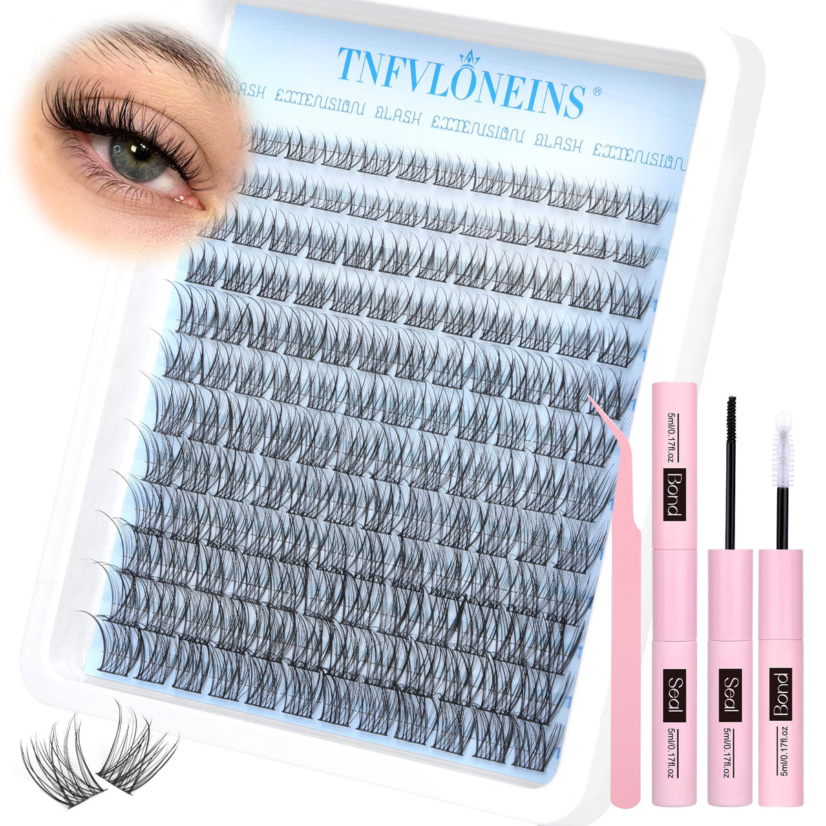 Tnfvloneins Wispy Lash Clusters Kit - C Curl Waterproof Individual Eyelash Extensions, Short Lashes