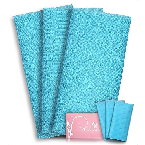 Casavida Exfoliating Washcloth Back Scrubber - Blue 3 Pack, Nylon Body Scrubber For Shower