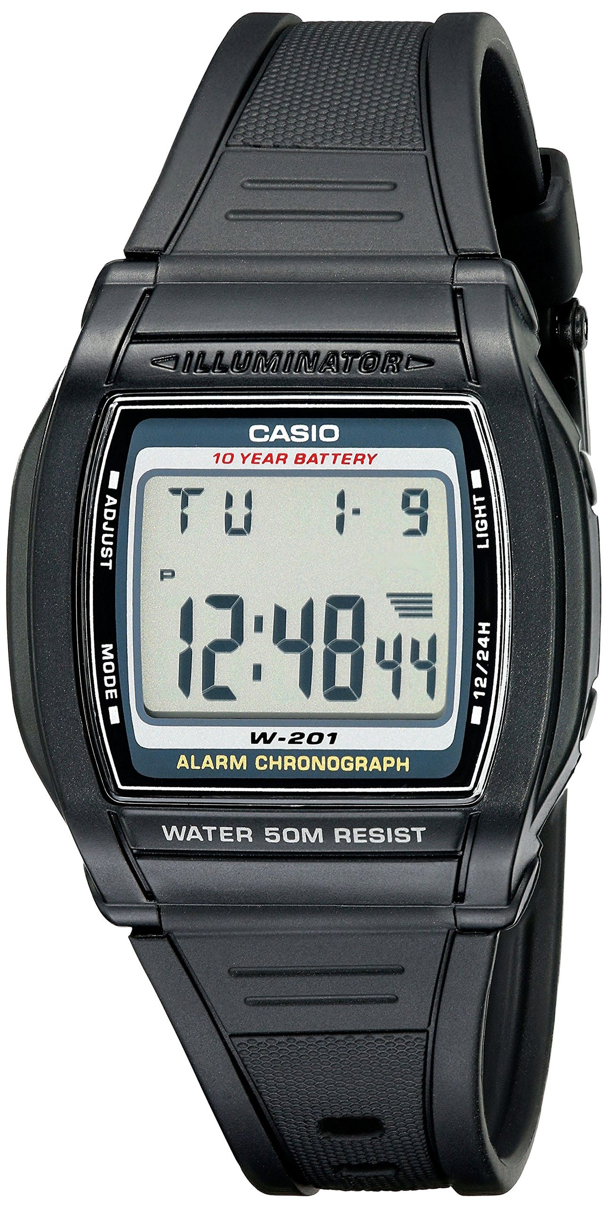 Casio Men'S W201-1Av Black Resin Alarm Chronograph Watch