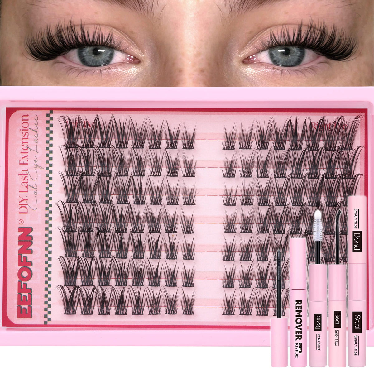 Eefofnn Wispy D Curl Lash Clusters Kit - Faux Mink Diy Eyelash Extension With Bond & Seal Remover