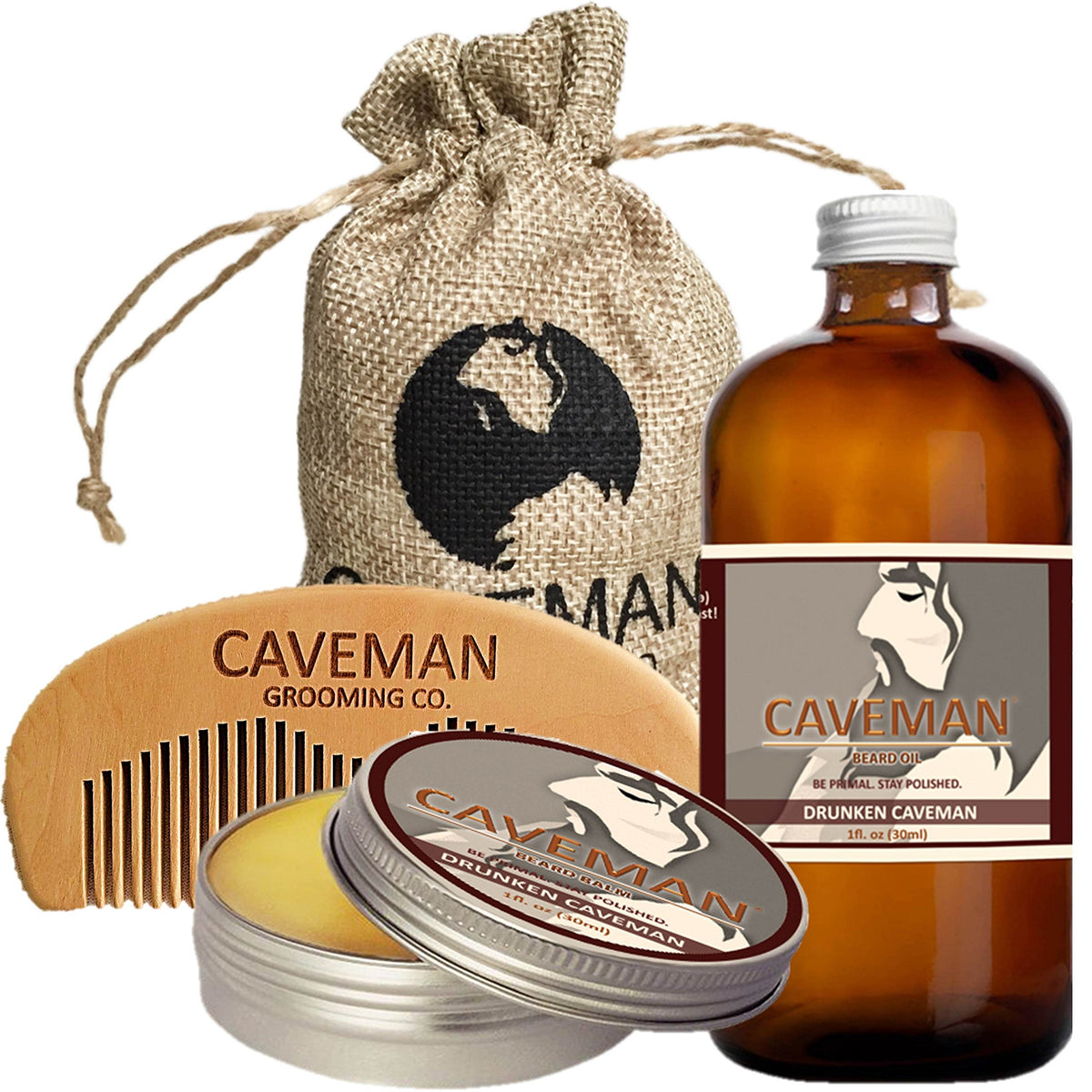 Mancave Caveman Beard Care Set - Natural Beard Oil, Balm, Comb & Growth Kit (Bay Rum)