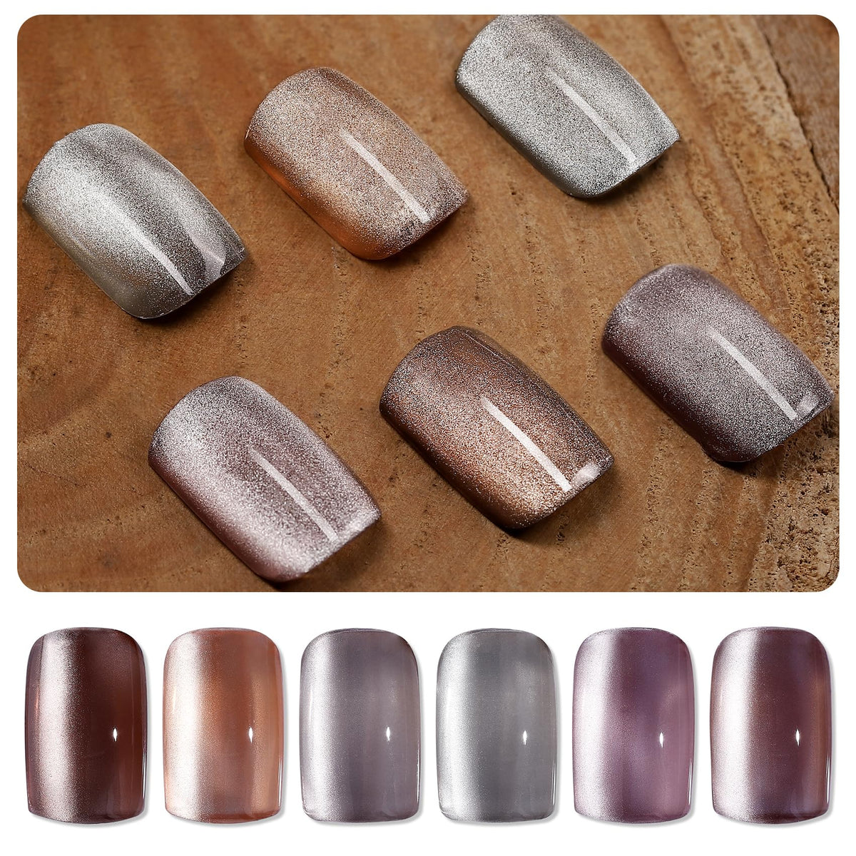 Taye Cat Eye Gel Nail Polish Set - 6 Colors Magnetic Brown Velvet For Diy Nail Art