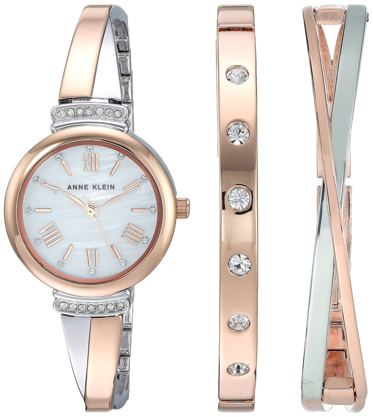 Anne Klein Women'S Crystal Accented Bangle Watch Set - Rose Gold/Silver, Ak/2245