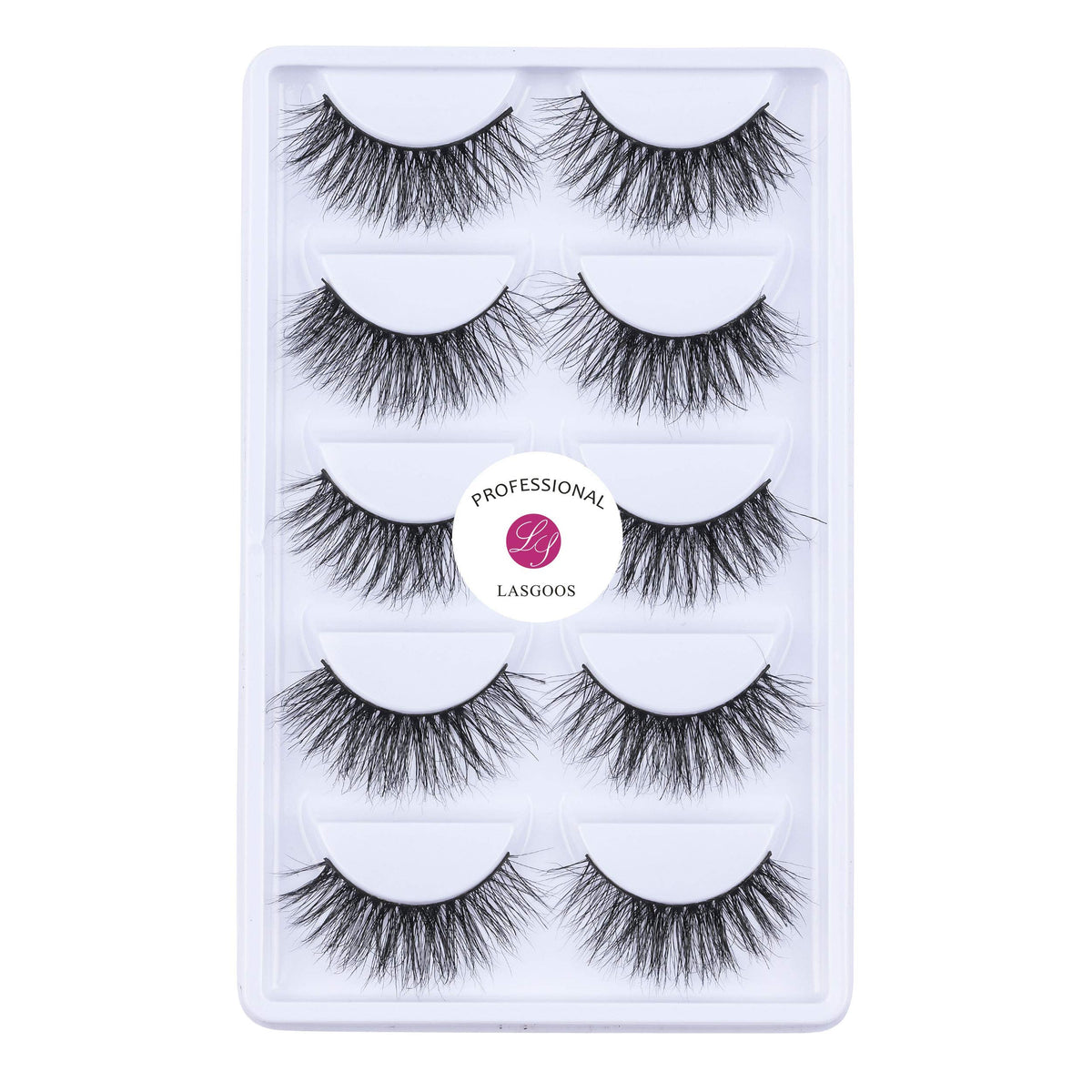 LASGOOS 100% Mink 3D Eyelashes - Natural Long Fluffy Fake Lashes, 5 Pairs, Cru