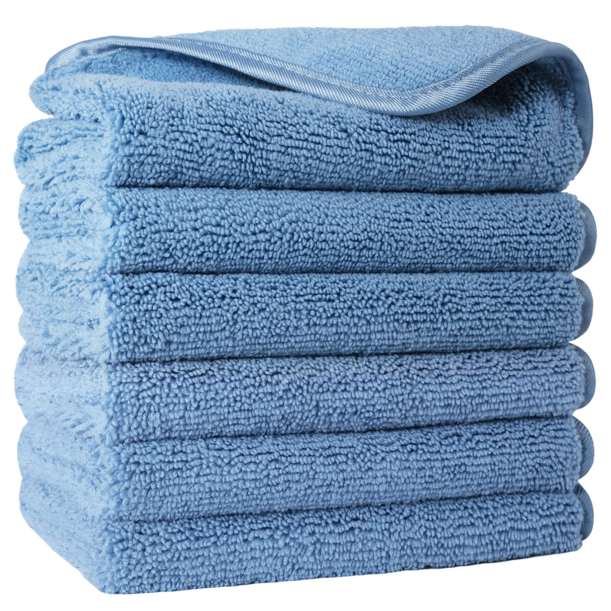 Polyte Microfiber Washcloths - Lint Free Face Towels, 13X13 In, Set Of 6, Blue