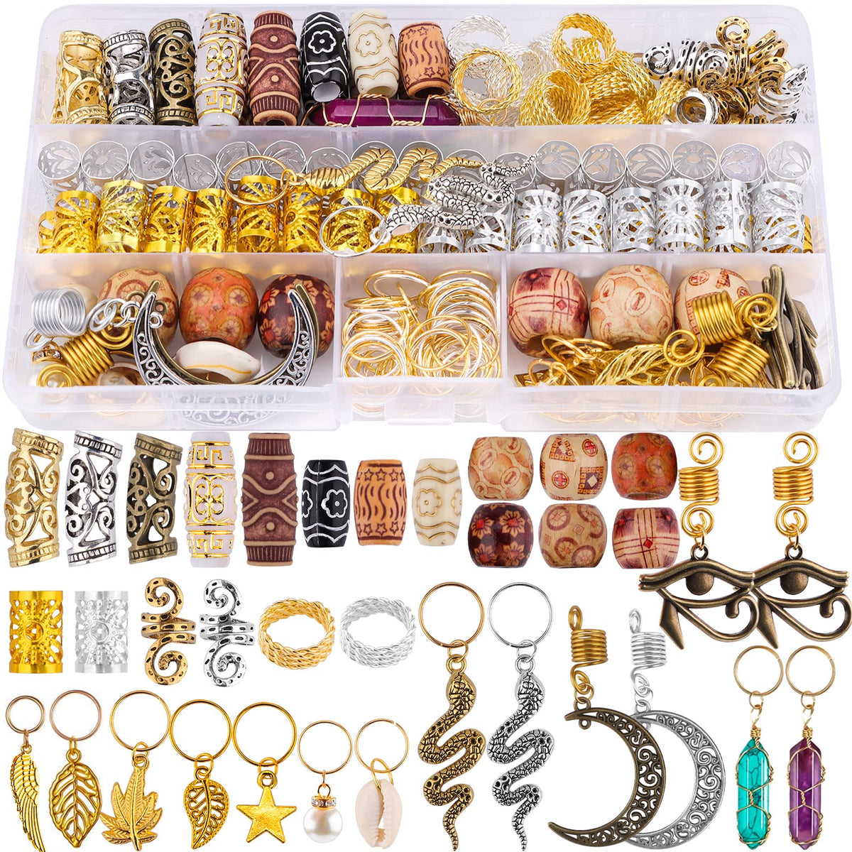 EBANKU 184PCS Dreadlock Jewelry Set - Assorted Hair Clips & Beads for Braids and Dreads