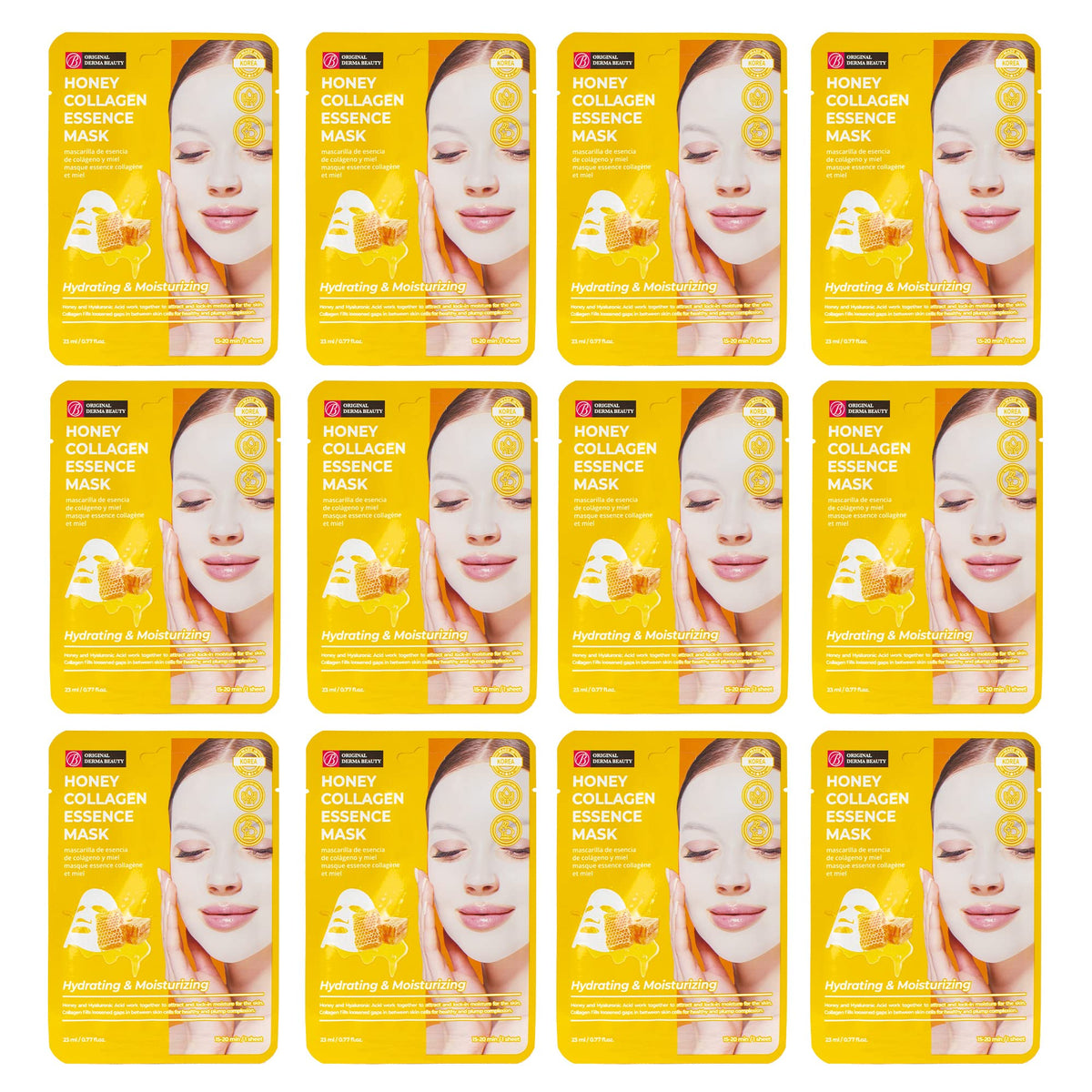 Innerest Collagen Face Masks - 12 Pk Hydrating Honey Sheet Masks For Skincare & Moisturizing