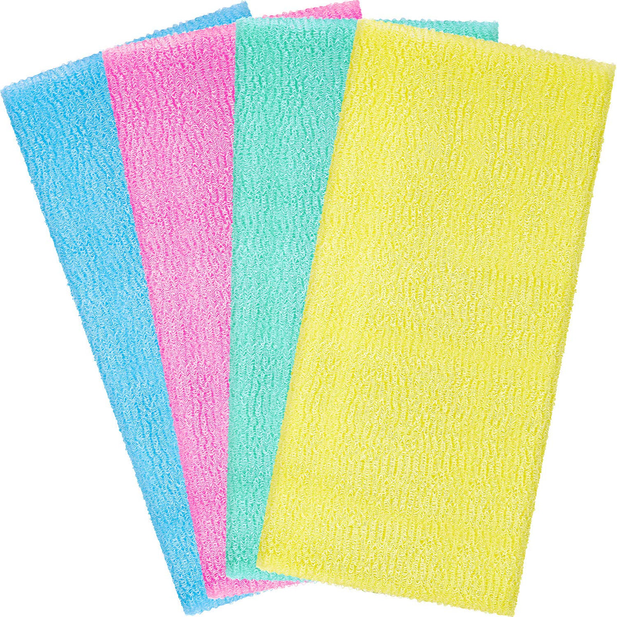 Boao Exfoliating Washcloths - 4 Pack Nylon Bath Towels, Korean Loofah, Multi-Color