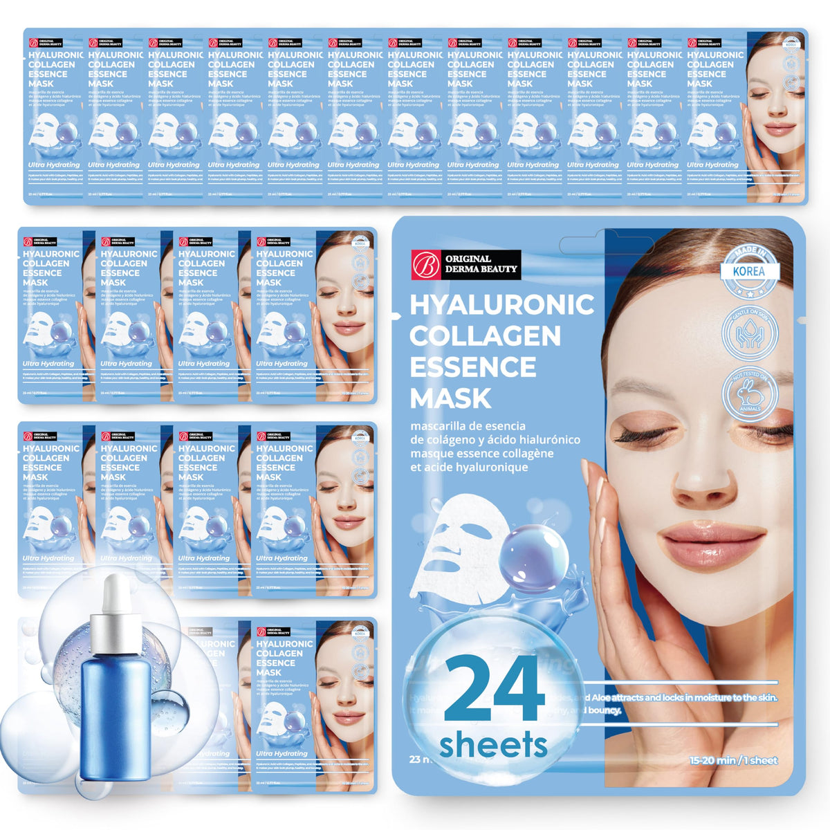 Innerest Collagen Face Masks 24 Pk - Ultra Hydrating Hyaluronic Skin Care Sheet Masks