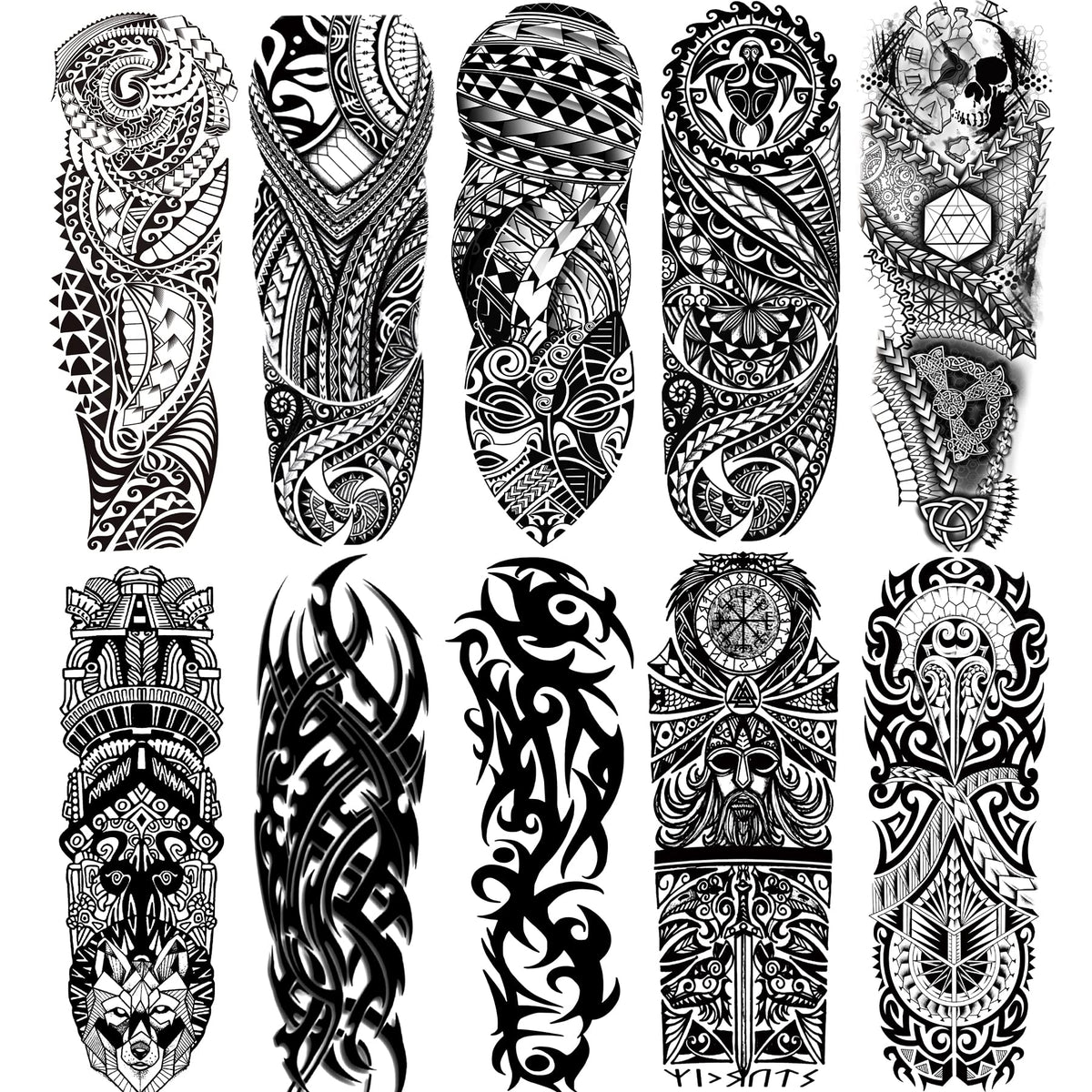 Leoars Tribal Totem Temporary Sleeve Tattoo For Men & Women - Waterproof Full Arm Design, 10-Sheet