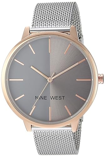 Nine West Sunray Dial Silver/Rose Gold Mesh Bracelet Watch For Women