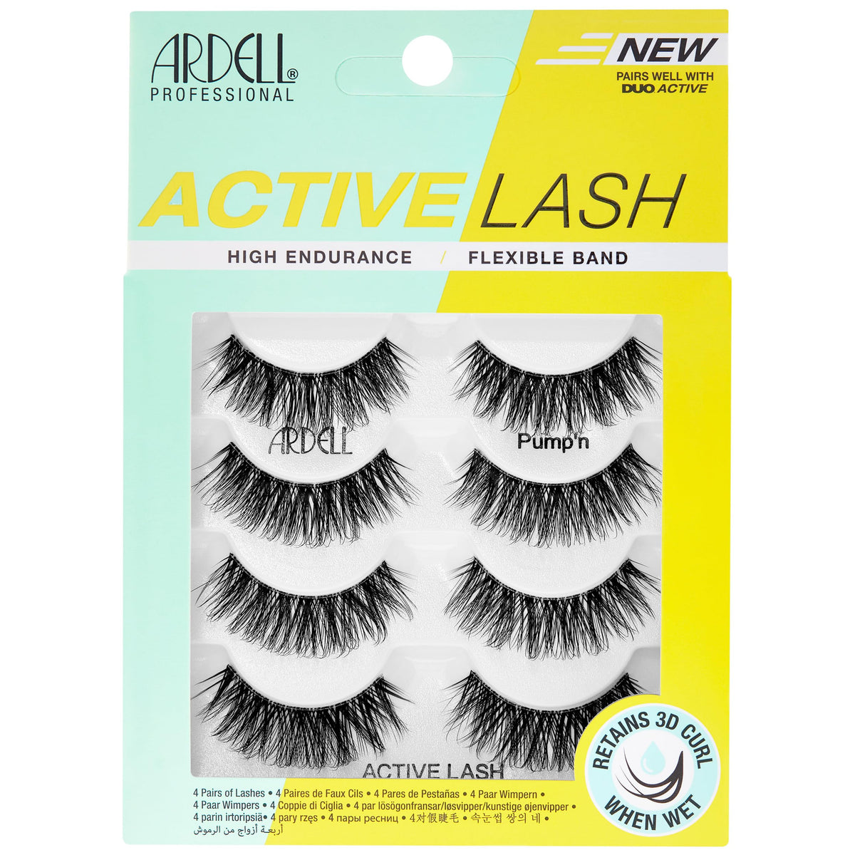 Ardell Active Lash Pump’N - Water-Resistant Cat Eye False Eyelashes, 4 Pairs