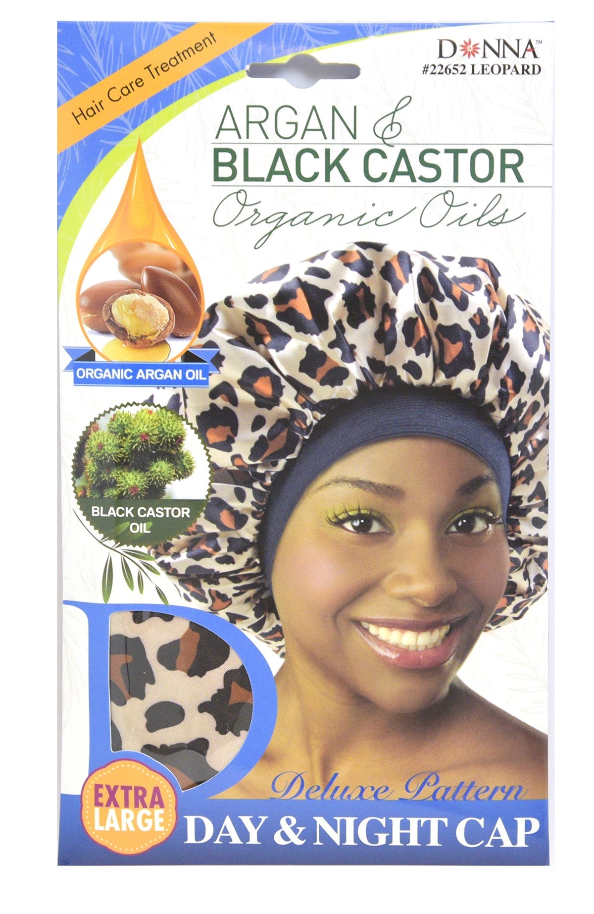 Donna Premium Deluxe Pattern Day and Night Cap Argan & Black Castor Oil Hair Care Treatment Leopard Pattern 22652