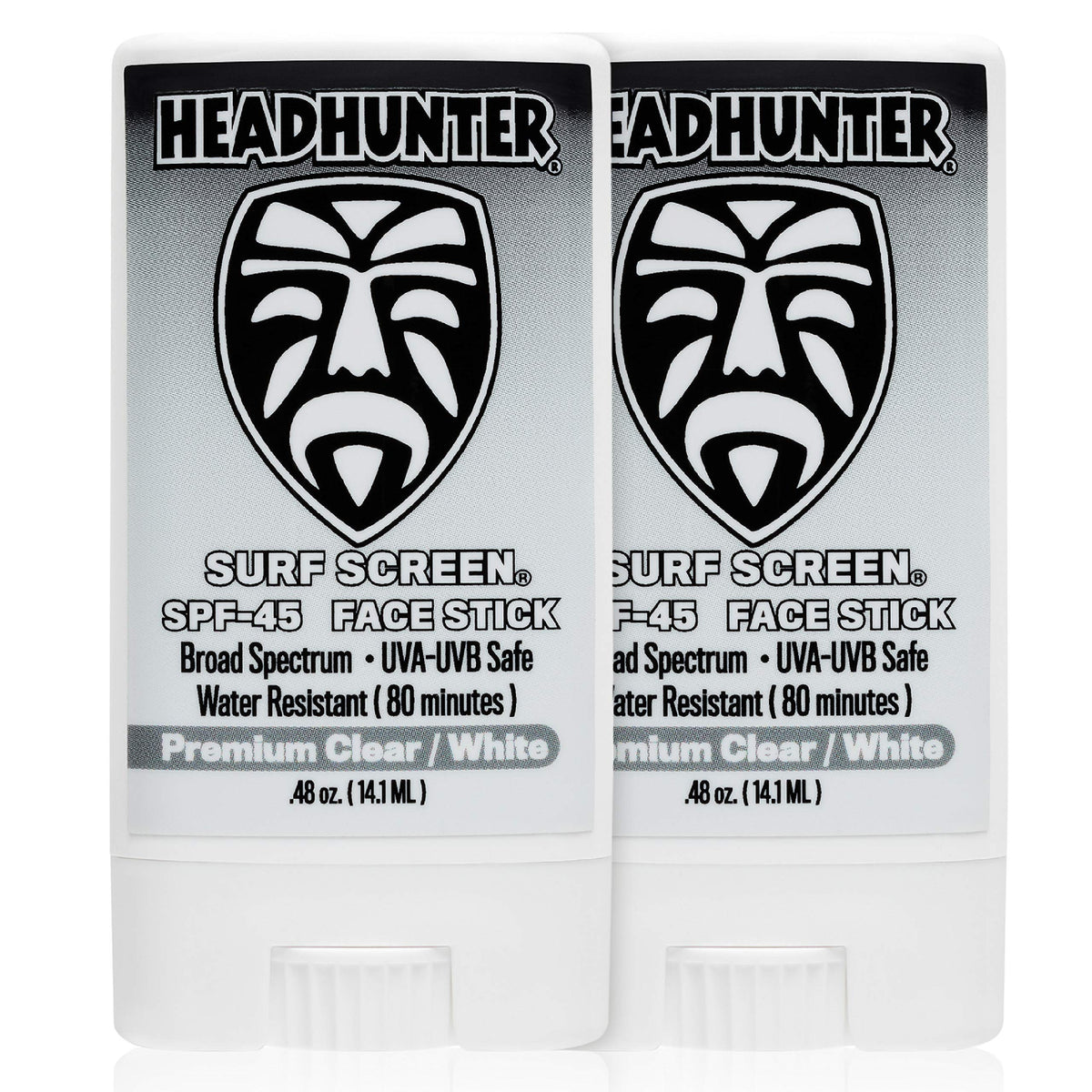 Headhunter Sunscreen Face Stick Spf 45 - Waterproof, Water-Resistant, 2 Pack - Clear White