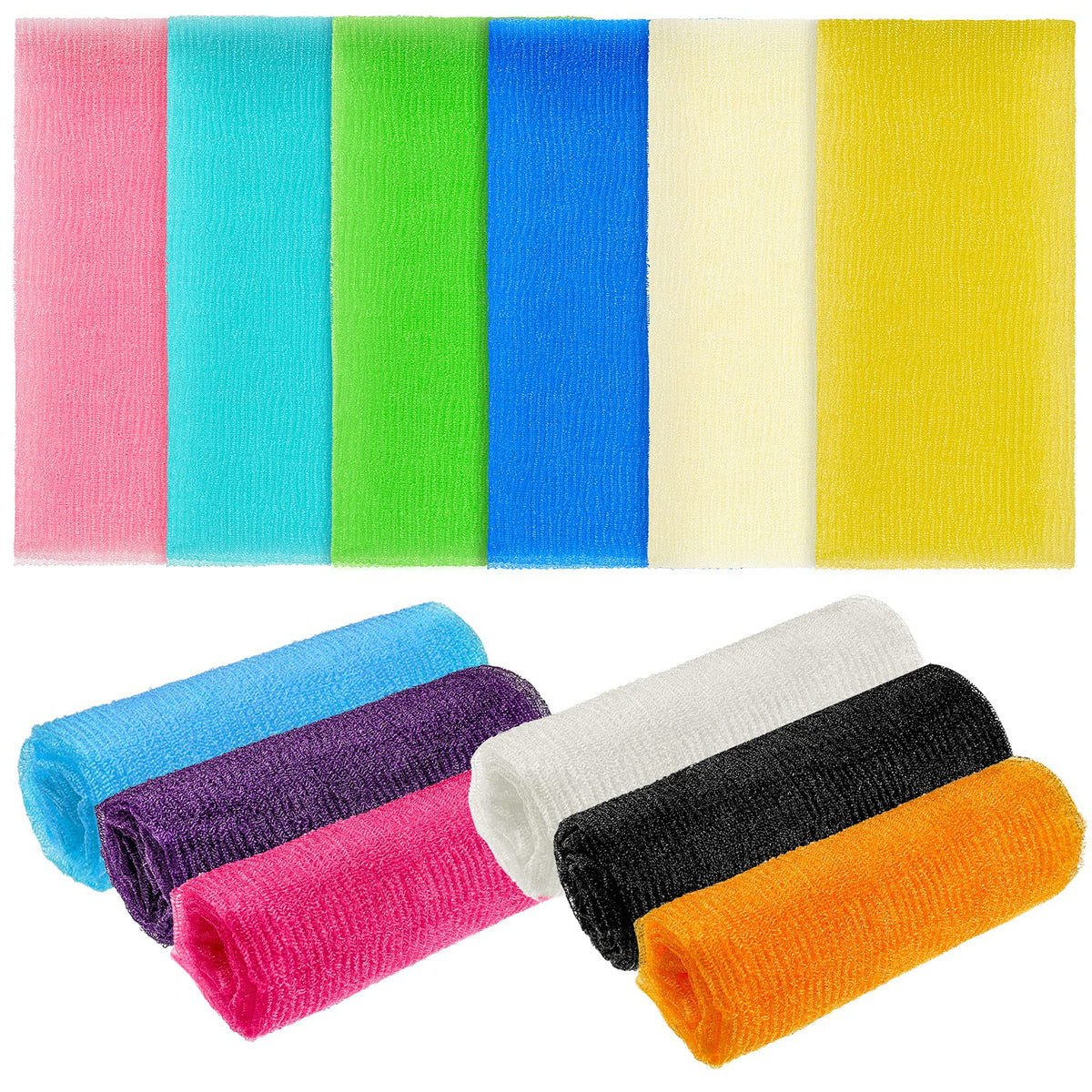 Tatuo 12 Pack 36&quot; Extra Long Exfoliating Bath Cloths - Nylon Shower Sponges For Back & Body