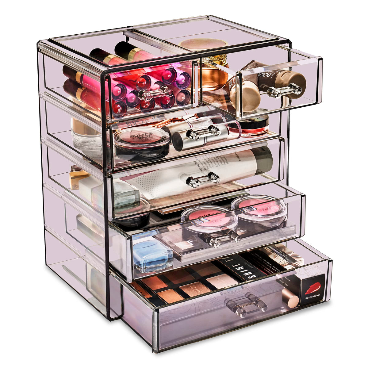 Sorbus Purple Acrylic Makeup Organizer - 4 Large & 2 Small Drawer Storage For Cosmetics & Jewelry