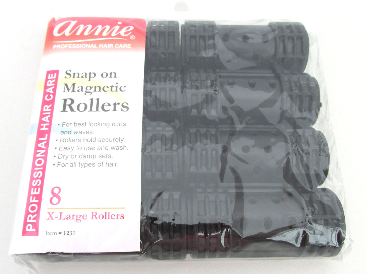 Annie Magnetic Rollers 1 1/8&quot; Black - 8 Pack For Easy Styling And Volume