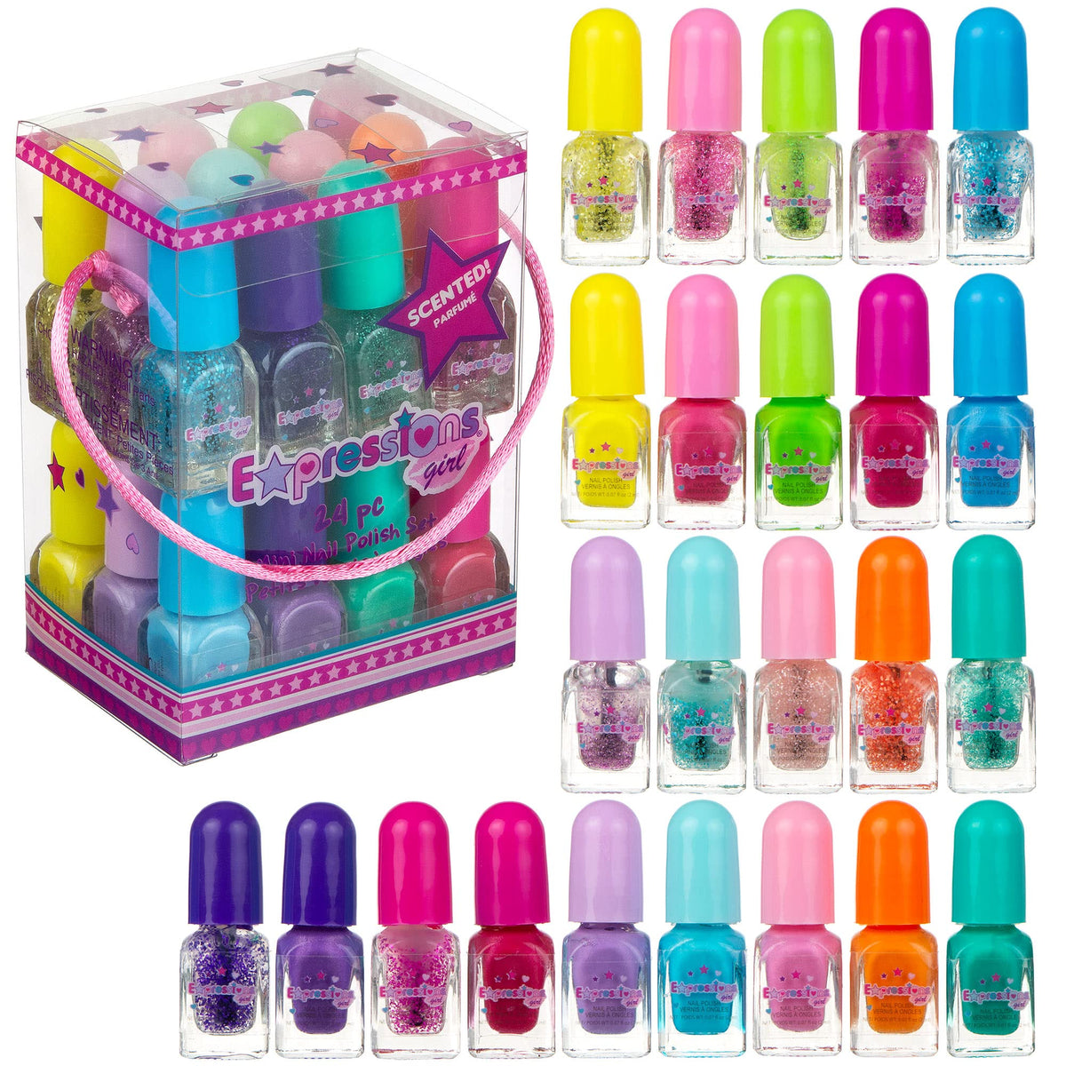 Expressions 24Pc Scented Nail Polish Set - Non-Toxic Glitter & Shiny Shades For Girls