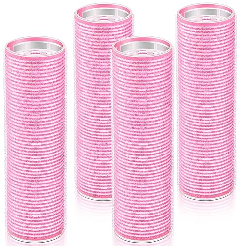 WILLBOND Aluminum Hair Rollers for Long & Medium Hair, 4 Pcs Light Pink Self Grip Curlers