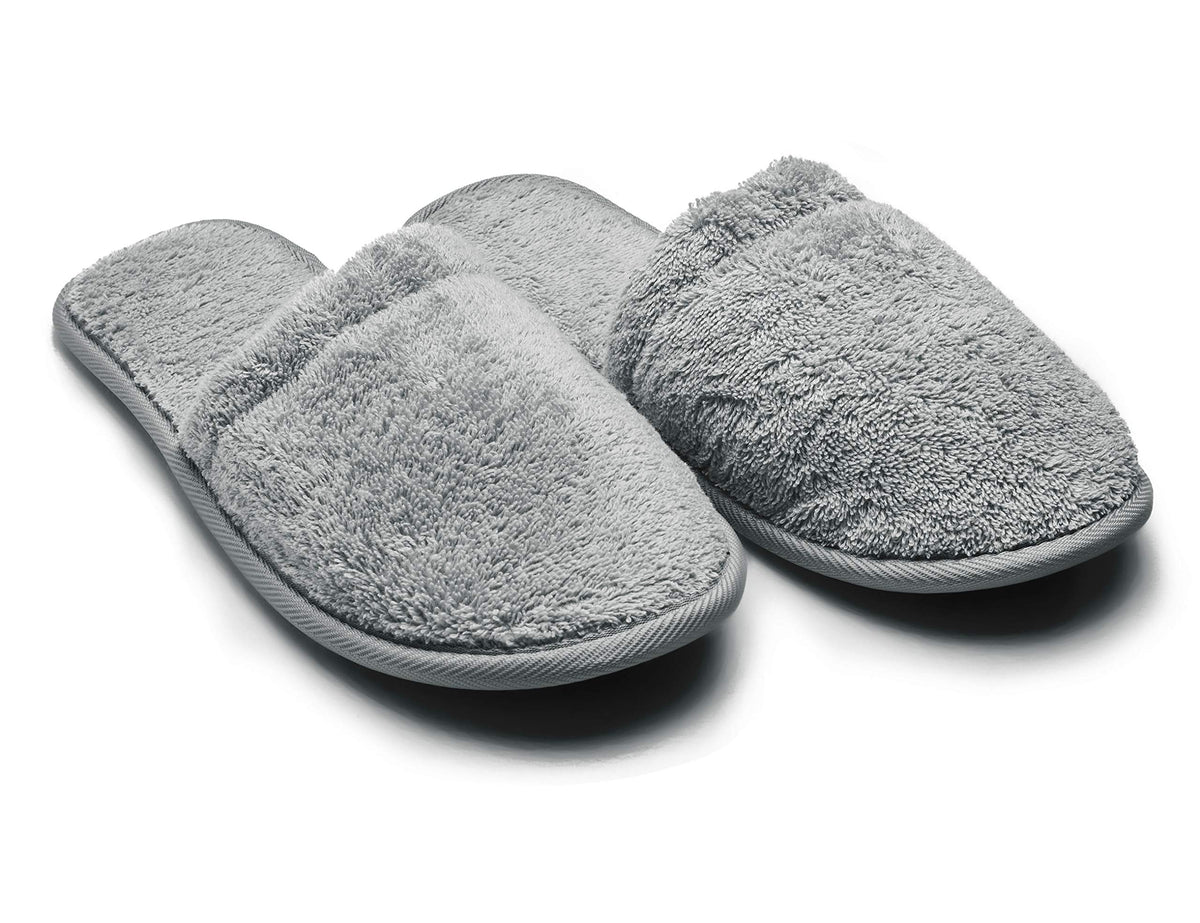 Arus Men'S Grey Cotton Terry Cloth Slippers For Spa & Bath - Medium Wide