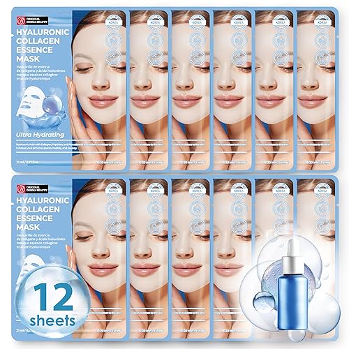 Innerest Collagen Face Masks - 12 Pk Ultra Hydrating Hyaluronic Sheet Masks For Skincare