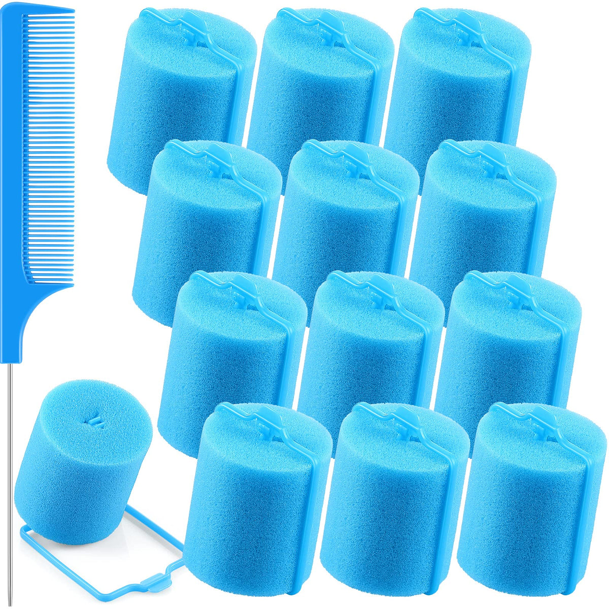 Syhood Jumbo Foam Hair Rollers 12 Pcs 1.89 Inch Soft Sleep Curlers - Blue