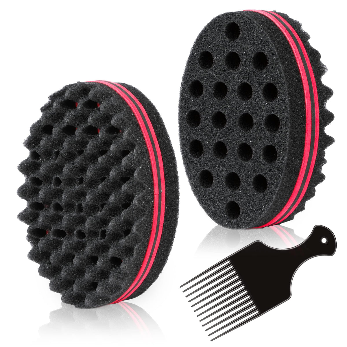 BIGEDDIE Magic Sponge Brush for Afro Curls - 2 Pack Twist Sponge with 6.29 Inch Comb, Black