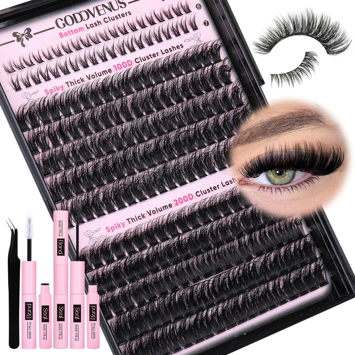 Goddvenus Fluffy Eyelash Clusters Kit - 240Pcs D Curl Waterproof Diy Mink Lashes Extensions