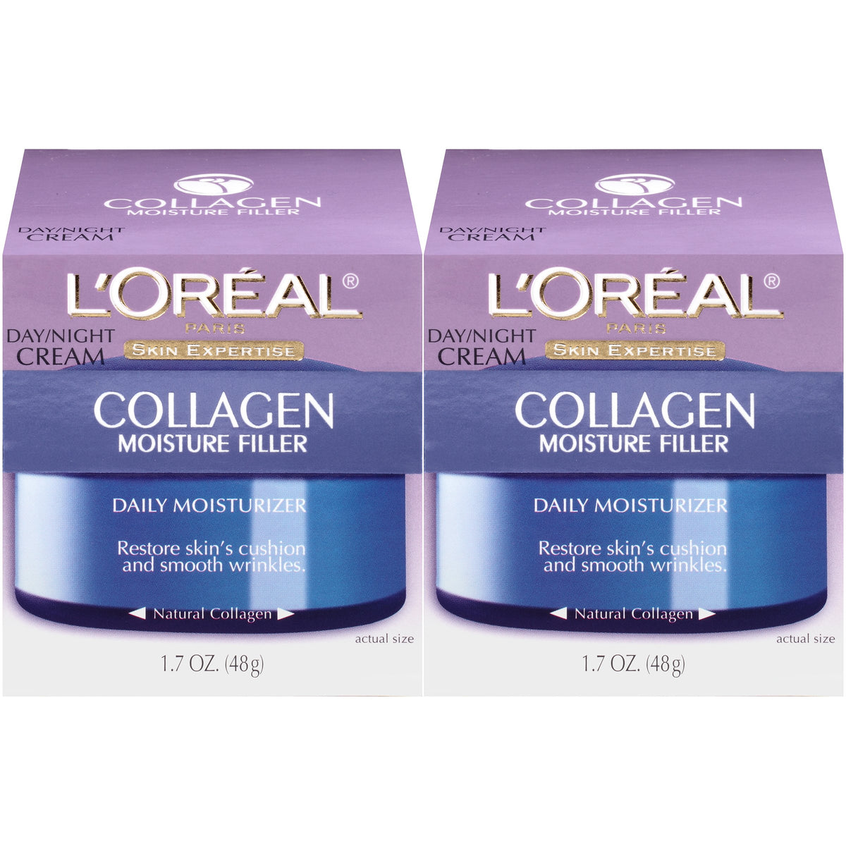 L'Oreal Paris Collagen Face Moisturizer, Anti-Aging Day & Night Cream, 1.7 Oz, Pack Of 