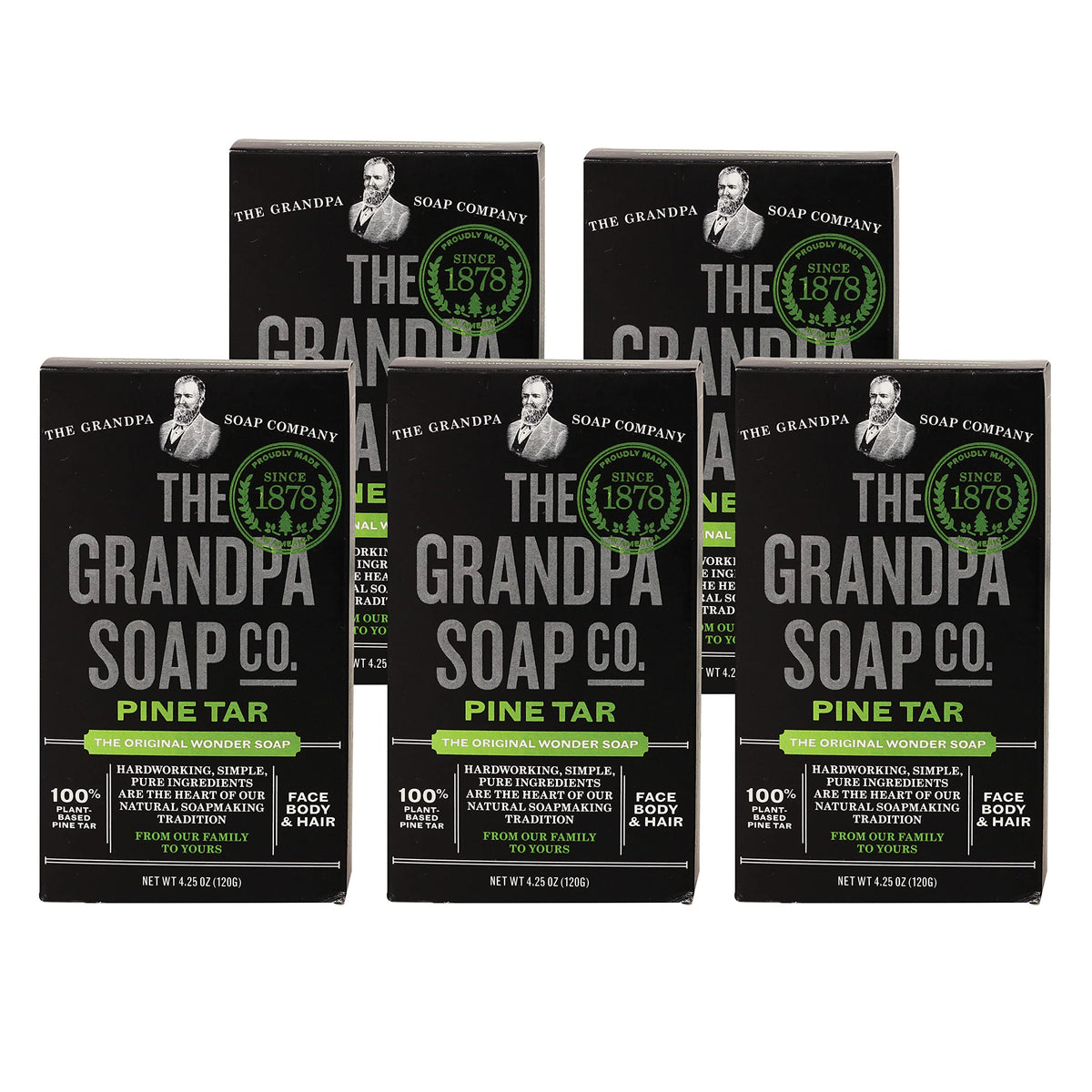 Grandpa'S Pine Tar Bar Soap - Original 3-In-1 Cleanser, Deodorizer & Moisturizer, 5 Pack