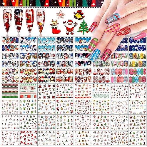 Ebanku 72 Sheets Christmas Nail Art Stickers - Snowflake, Santa, Reindeer, Diy Decoration