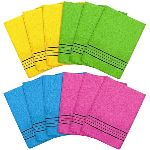 Tatuo 12 Pack Korean Exfoliating Mitts - Body Scrubber Towel In Yellow, Green, Blue, Pink