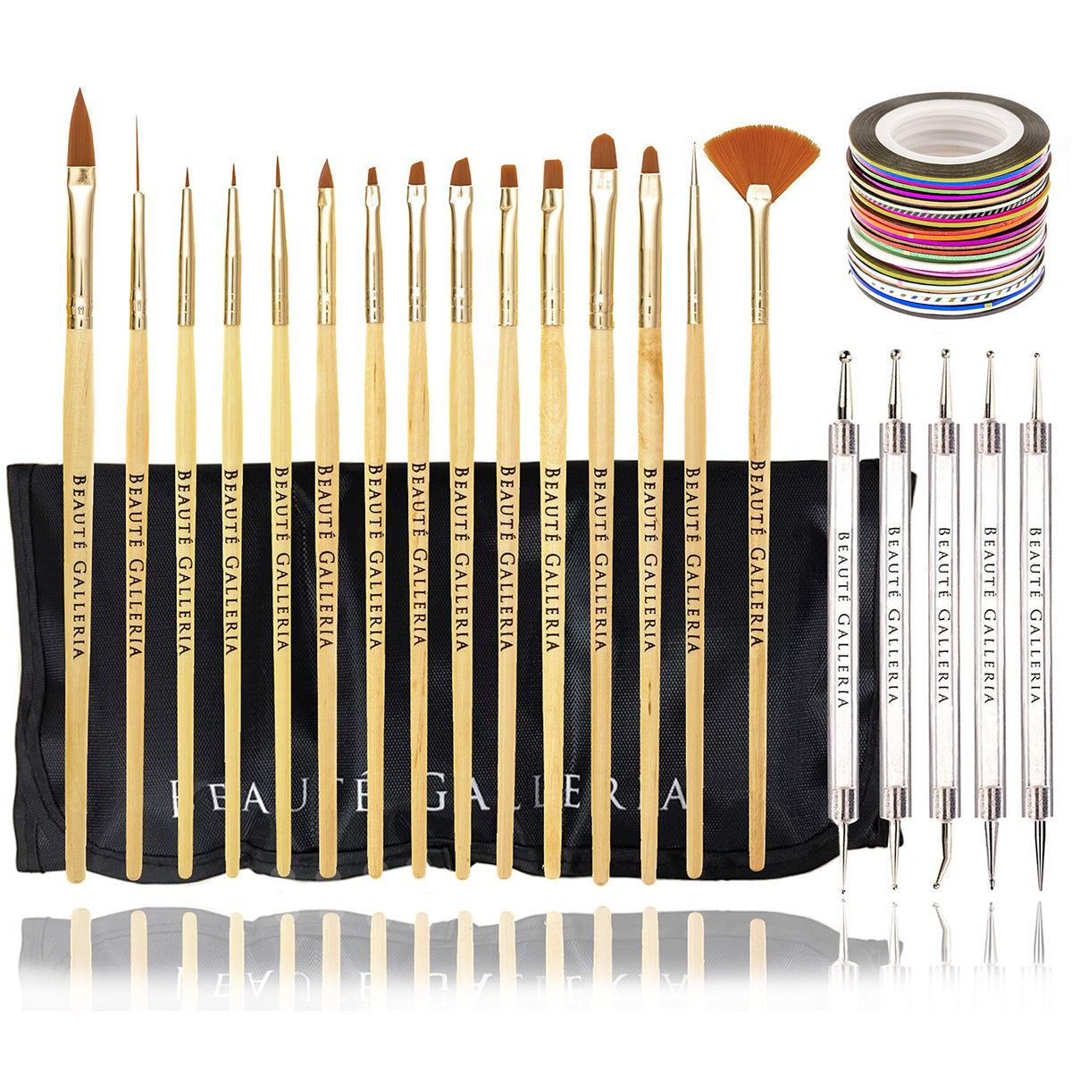 Beauté Galleria 50-Piece Nail Art Tool Kit With Dotting Tools, Brushes & Striping Tapes