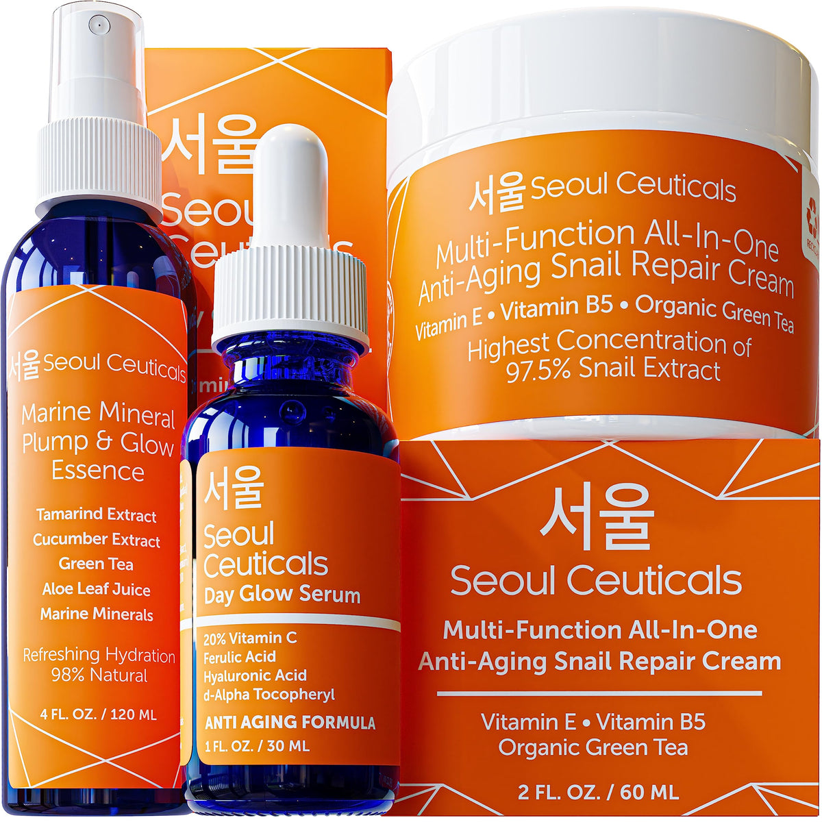 Seoulceuticals Korean Skin Care Set - Toner, Serum & Moisturizer For Youthful Glow - 3 Piece Set