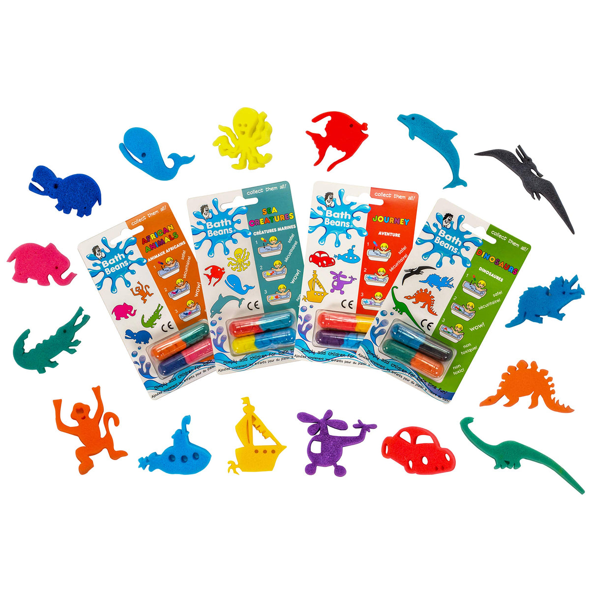 The Bean People Bath Beans - Sea Creatures & Dinosaurs Magic Sponge Toys For Kids 3+