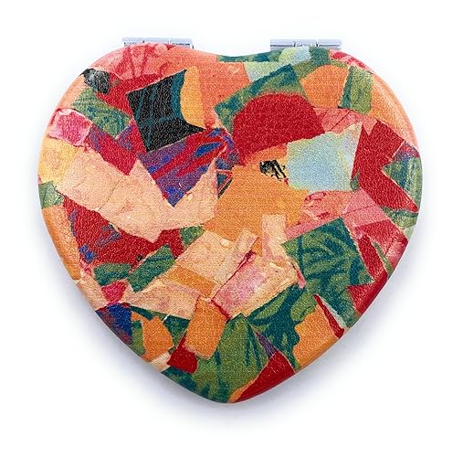 Aeisage Heart Shape Compact Mirror - Floral Faux Leather Travel Purse Mirror Gift for Women