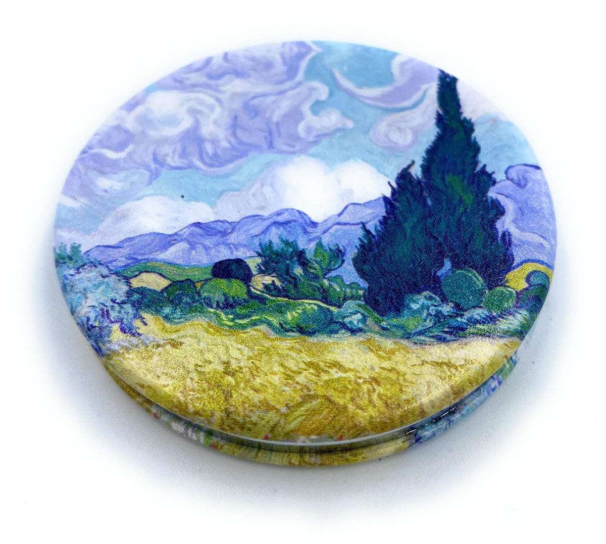 Aeisage Van Gogh Travel Mirror - Wheat Field & Cypress Compact Cosmetic Mirror, 2.75&quot; Diameter