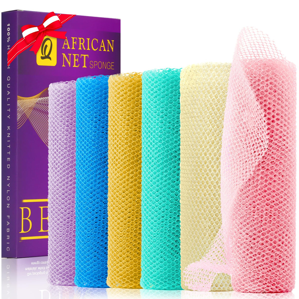 Ujfqbh 6-Piece African Net Sponge Set - Exfoliating Bath Scrubber For Smooth Skin (Purple-Orange)