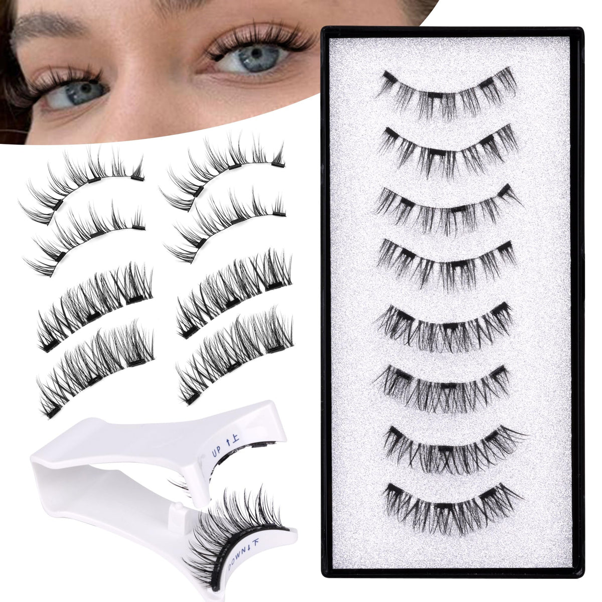 Jimire Magnetic Eyelashes Cat Eye Wispy Reusable Lashes With Applicator - 4 Pairs, No Glue Needed