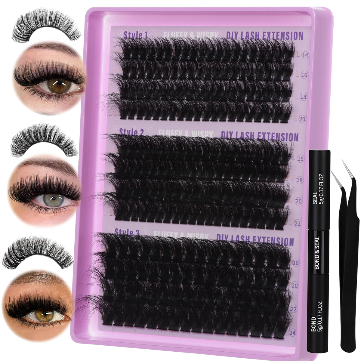 Foinemyed Lash Extension Kit - 14-24Mm Faux Mink 60D/80D/100D With Waterproof Bond &