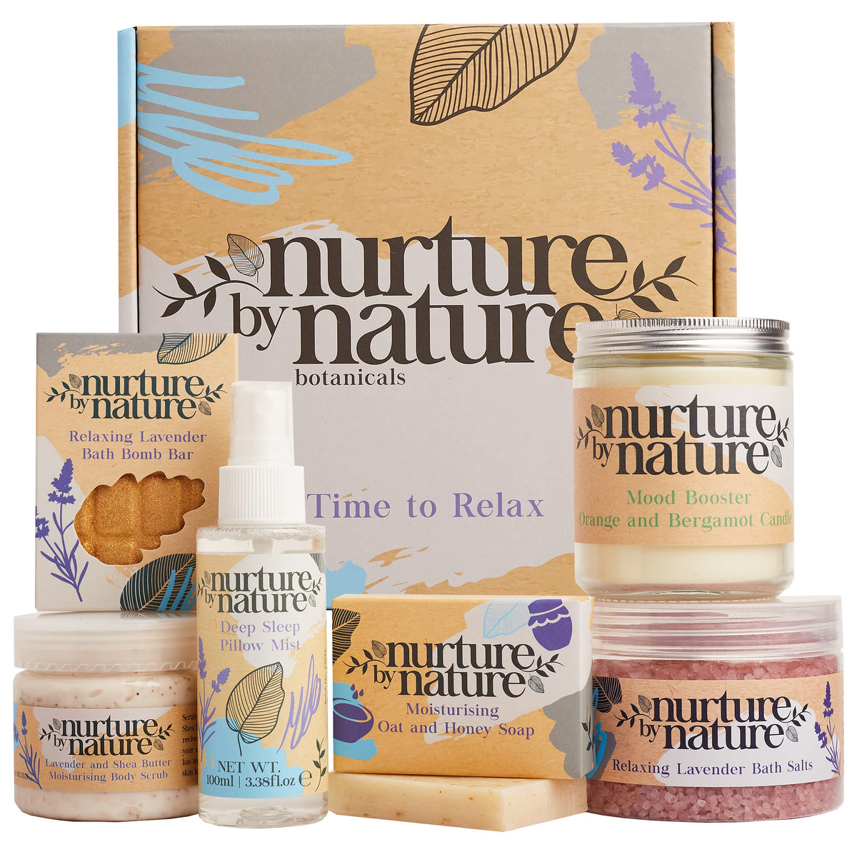 Nurture By Nature Spa Kit - Relax & Calm Gift Basket With Lavender Mist, Bath Salts & More