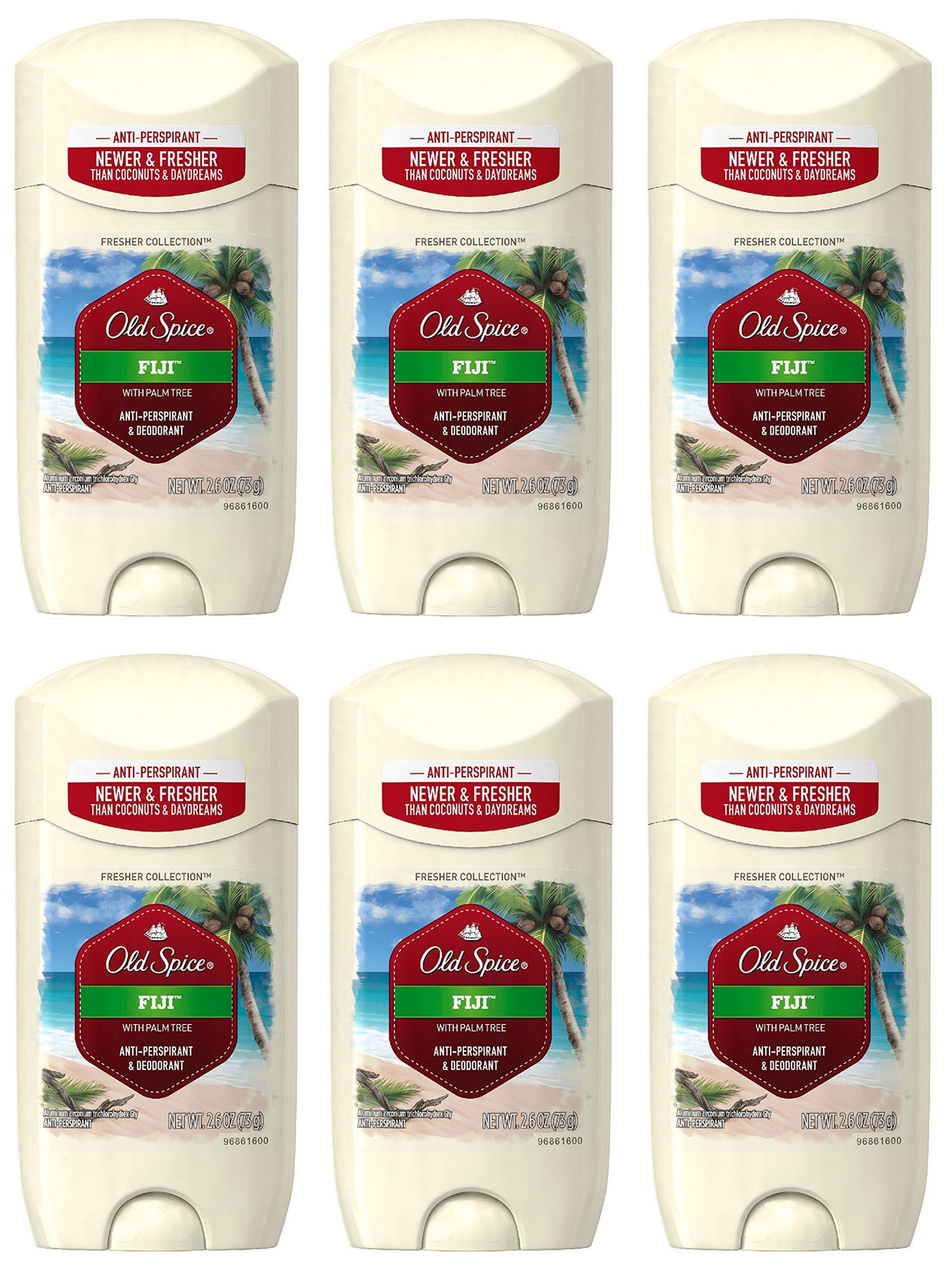 Old Spice Antiperspirant & Deodorant For Men, Fiji Scent, 2.6 Oz, Pack Of 6