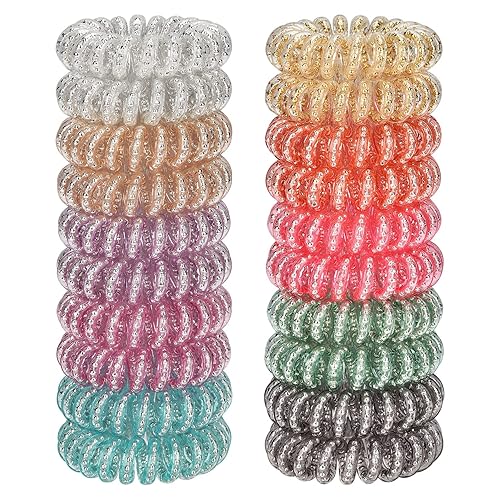 JessLab Spiral Hair Ties, 20 Pcs Traceless No-Crease Plastic Coil Holders for Girls & Women