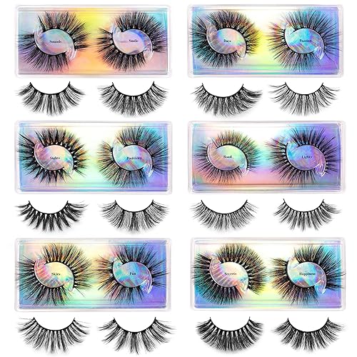 DYSILK Mink Lashes - 12 Pairs Fluffy False Eyelashes, D Curl Wispy Natural Look, Black