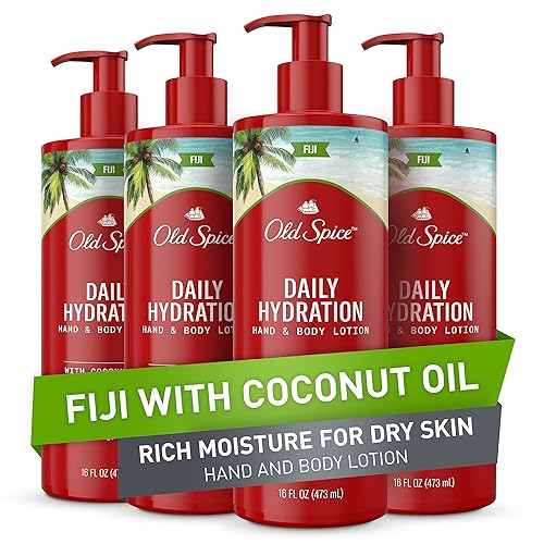 Old Spice Fiji Hand & Body Lotion For Men, 16 Oz, Pack Of 4 With Coconut Oil