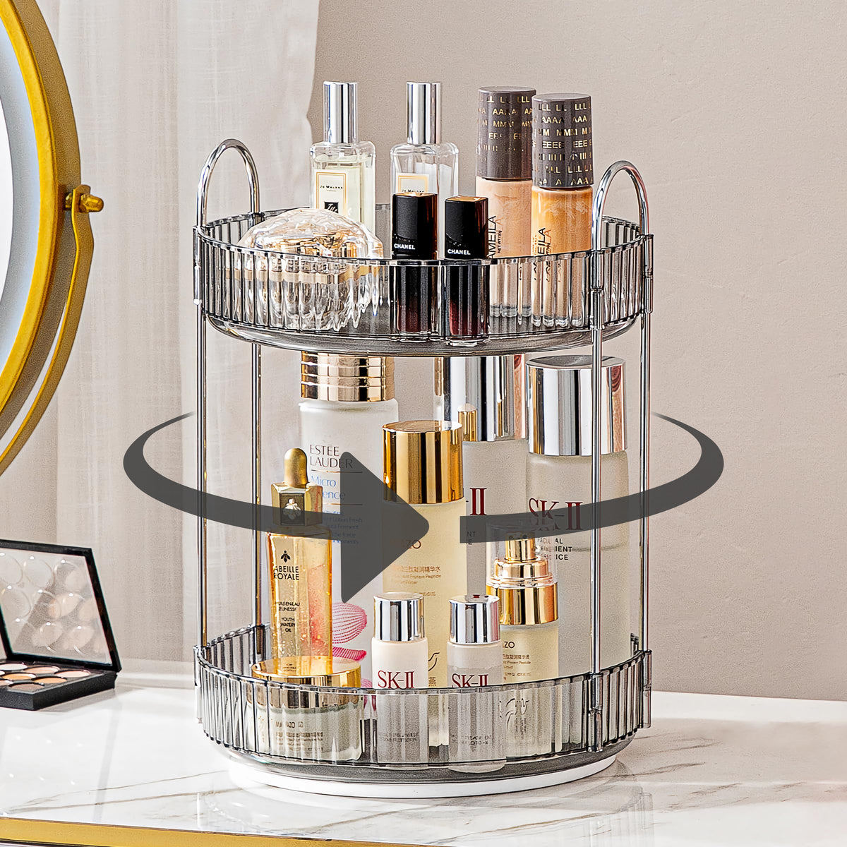 Weidace 360 Rotating Makeup Organizer - 2 Tiers Blue Perfume & Cosmetic Holder For Vanity