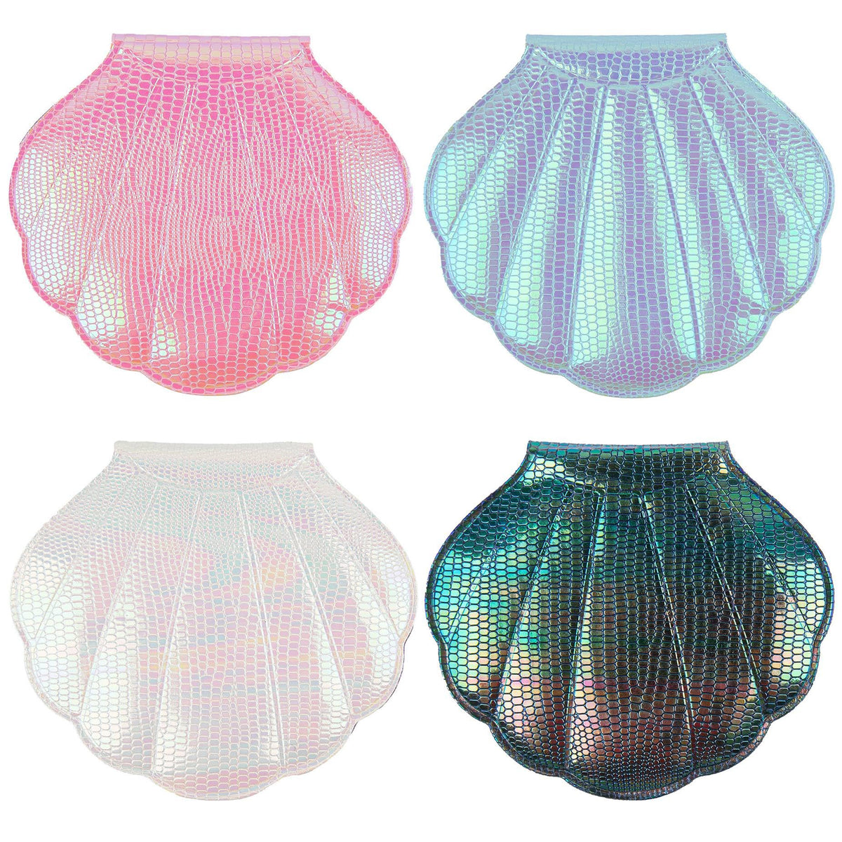 Auear 4 Pack Glitter Shell Handheld Makeup Mirrors - Double-Sided, Compact For Purse, Style C