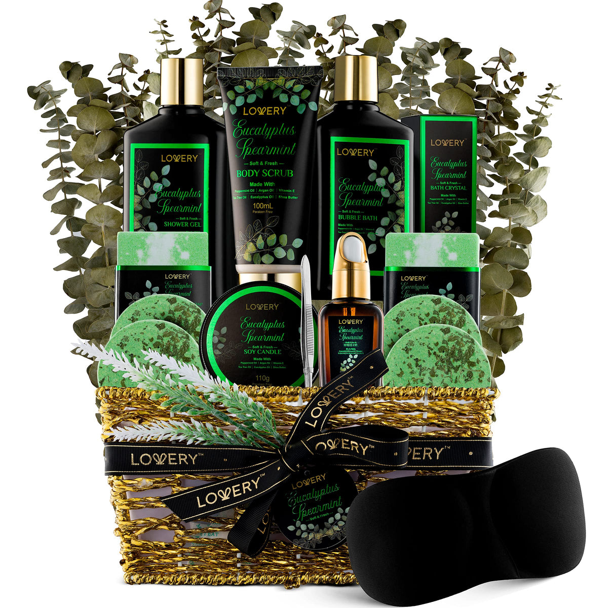 Lovery Valentines Eucalyptus Spearmint Bath Set - 17 Pcs Aromatherapy Gift Basket