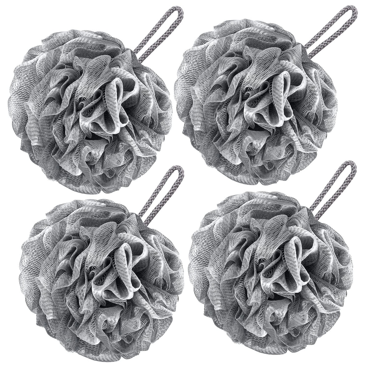 Vanzavanzu Large Bath Loofah Set Of 4 - Gray Shower Sponge Body Scrubber For Men & Women